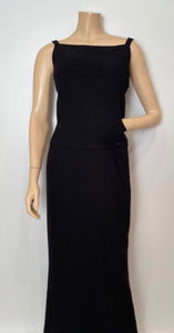 Chanel Vintage 04A, 2004 Fall long black maxi sleeveless wool gown dress FR 40 US 4