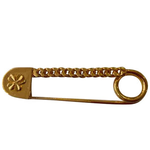 Rare Vintage Chanel Gold Chain Shamrock Kilt Safety Pin
