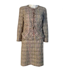 HelensChanel Chanel Vintage 03p, 2003 Spring Pink Brown Tweed Cotton Jacket Blazer Skirt Suit Set FR 38 US 4