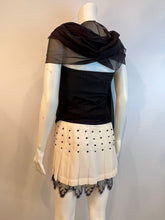 Load image into Gallery viewer, Chanel 2003 Fall 03A Snap Collection White Black Silk Mini Skirt FR 38 US 4
