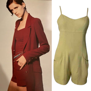 97P, 1997 Spring Vintage Chanel Boutique Lime Green Jumpsuit Shorts Romper FR 38 US 6/8