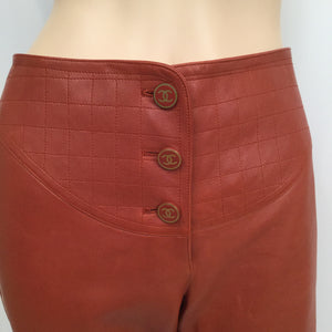 NWT New with Tags Chanel 01A, 2001 Fall Autumn Vintage Leather Pants Leggings Rust Color FR 40 US 2/4/6