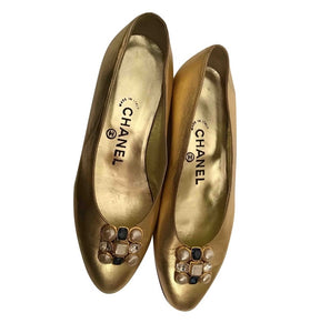 Vintage Chanel Metallic Gold Gripoix beaded Ballet Ballerina Flats Sho –  HelensChanel
