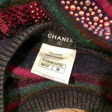 Load image into Gallery viewer, Chanel 12A RTW striped multicolor beaded Strass wool oversized pullover jumper sweater FR 38