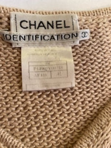 Vintage Chanel Identification 00C, 2000 Cruise Resort Knit Beige Pullover Sweater FR 42 US 6