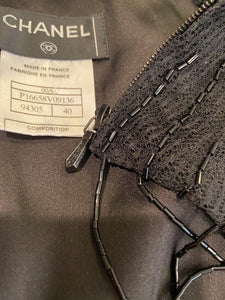 Vintage Chanel 00A, 2000 Fall Autumn Black Tassel Beaded Tube Camisole Top Blouse FR 40 US 4
