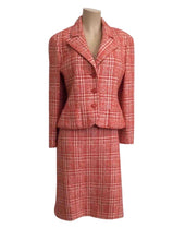 Load image into Gallery viewer, 97P, 1997 Spring Vintage Chanel Boutique Orange Plaid Wool Tweed Jacket Blazer Skirt Suit Set US 8/10