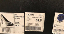 Load image into Gallery viewer, NIB New In Box Chanel Dark Silver Glitter patent platform Heel Pumps 2013, 13K ‘World Map’ Collection EU 38.5 US 7.5/8