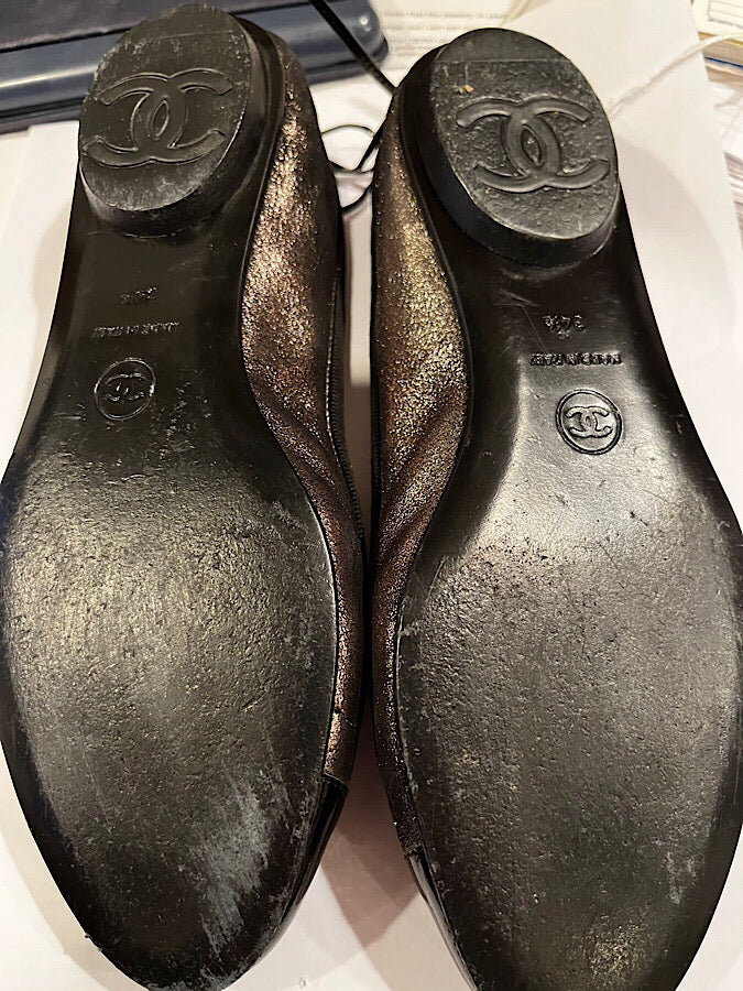 Chanel metallic black bronze/gold color Ballet Ballerina Flats