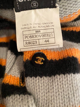 Load image into Gallery viewer, 96A, 1996 Fall Chanel vintage gray peach striped cashmere cardigan FR 44