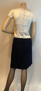 Chanel Vintage 95P, 1995 Spring Dark Navy side zippers Skirt FR 40 US 6