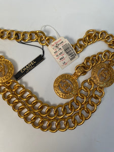 NWT New Chanel 94A gold medallion chain strand belt necklace accessory