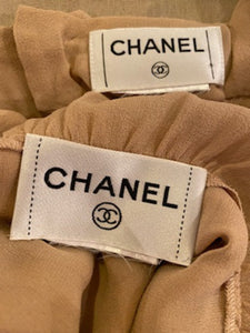 Vintage 2002 Chanel 2 piece beige silk chiffon pleated accordion dress set US 6