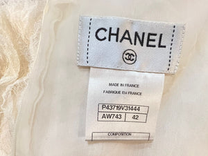 Chanel Silk Crinkled Crepe Light Beige Blouse Top FR 42 US 6/8
