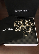 Load image into Gallery viewer, RARE Chanel 100th Anniversary 2010 Cruise 10C Black White Gold Pearl Coco Figure Sautoir 3 Strand Long Necklace