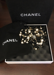 RARE Chanel 100th Anniversary 2010 Cruise 10C Black White Gold Pearl Coco Figure Sautoir 3 Strand Long Necklace