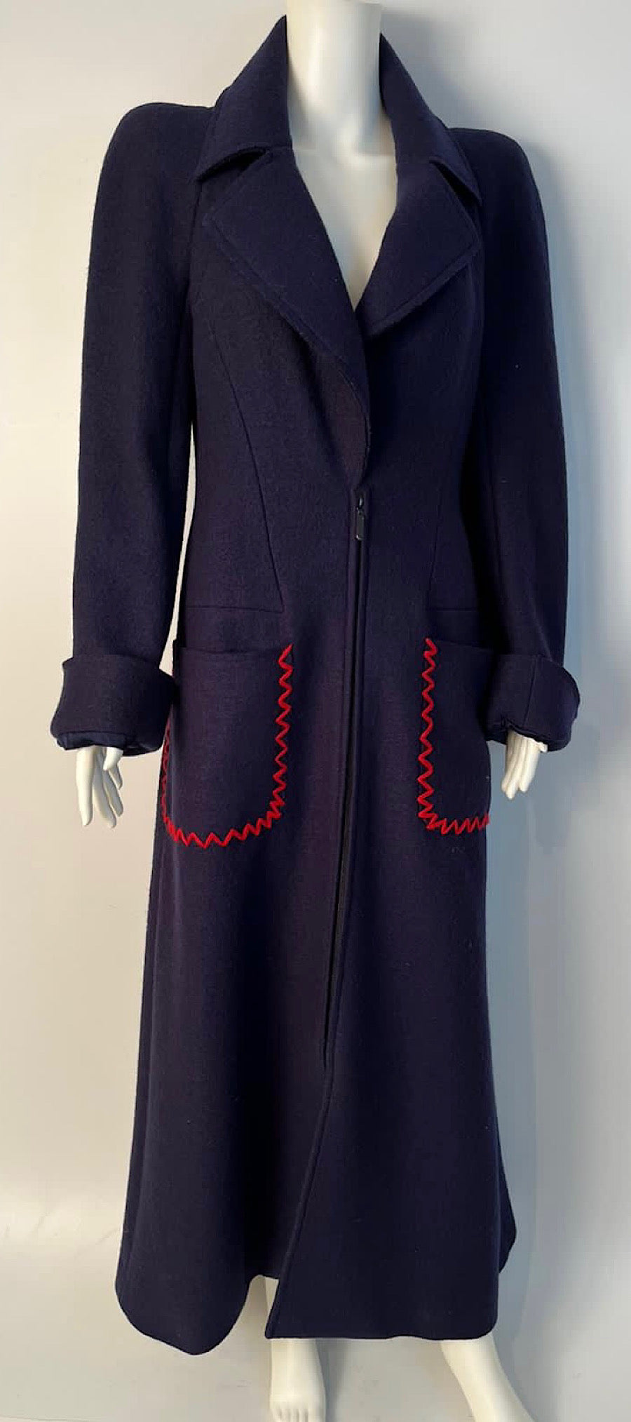 Chanel - Authenticated Coat - Wool Navy Plain for Women, Very Good Condition