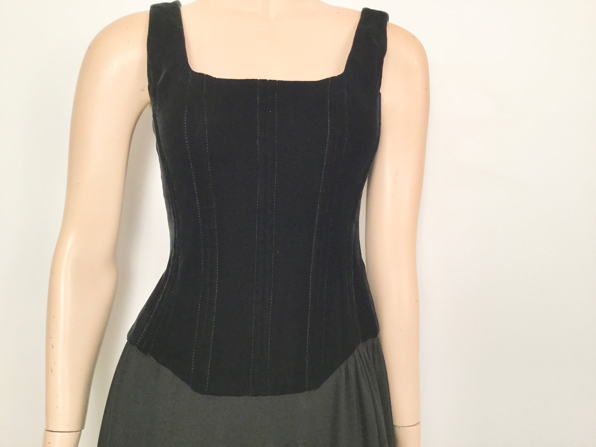 93A, 1993 Fall Chanel Vintage Velvet corset Chiffon Gown Dress FR