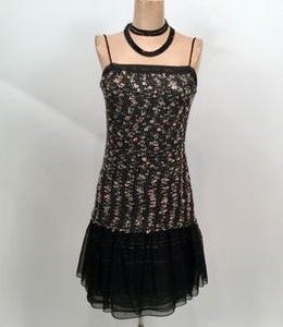 Vintage Chanel 04A, 2004 Fall Tweed Black multicolor Mini spaghetti strap Dress FR 36 US 4/6