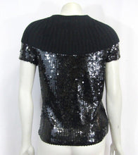 Load image into Gallery viewer, Chanel 07A 2007 Fall Autumn Black Sequins Short Sleeve ribbed cashmere sweater top blouse FR 38 US 4