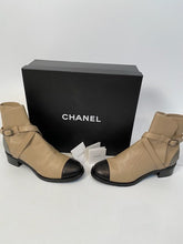 Load image into Gallery viewer, Chanel 2014 Leather Beige Black Logo Short Boots EU 39.5 US 9
