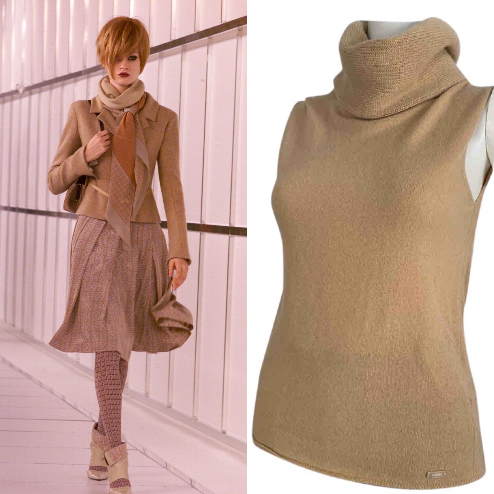 HelensChanel Chanel 00A 2000 Fall Light Brown Beige Turtleneck Sweater Blouse FR 40 US 4/6