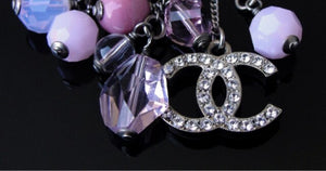 Chanel extra long pink 07C Ribbon bead & Crystal logo earrings