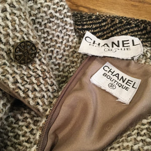 Chanel Vintage 98A, 1998 Fall Tweed Pleated Beige Taupe Jacket Maxi Skirt Set US 4/6