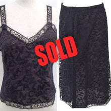 Load image into Gallery viewer, Rare! Chanel Vintage 98A Fall Logo Black Lace Tank top Blouse Camisole Skirt Set FR 38 US 4