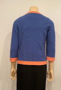 Chanel 07P 2007 Spring Dusty Blue Peach Trim Cashmere Cardigan Sweater FR 38 US 4