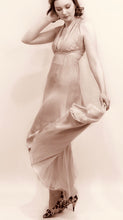 Load image into Gallery viewer, Frisky Chanel 2003 03P Spring Vintage Beige Sequin Halter Backless Long Chiffon Silk gown FR 38 US 4