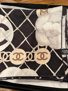 Chanel 2019 Large Silk CC Camellias Scarf