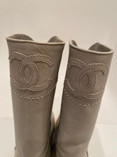 Load image into Gallery viewer, NIB New in Box Chanel 13C light grey cowboy riding boots EU 39.5