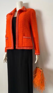 Rare Chanel Orange Crystal CC Ostrich Feather Purse Clutch Handbag