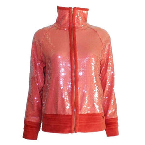 Chanel 2008 Cruise 08C Salmon Coral Orange Sequin Terry Cloth Bomber Jacket FR 40