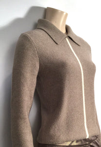 Vintage Chanel 99A 1999 Fall pullover collar wool cashmere sweater taupe brown FR 34 US 2/4