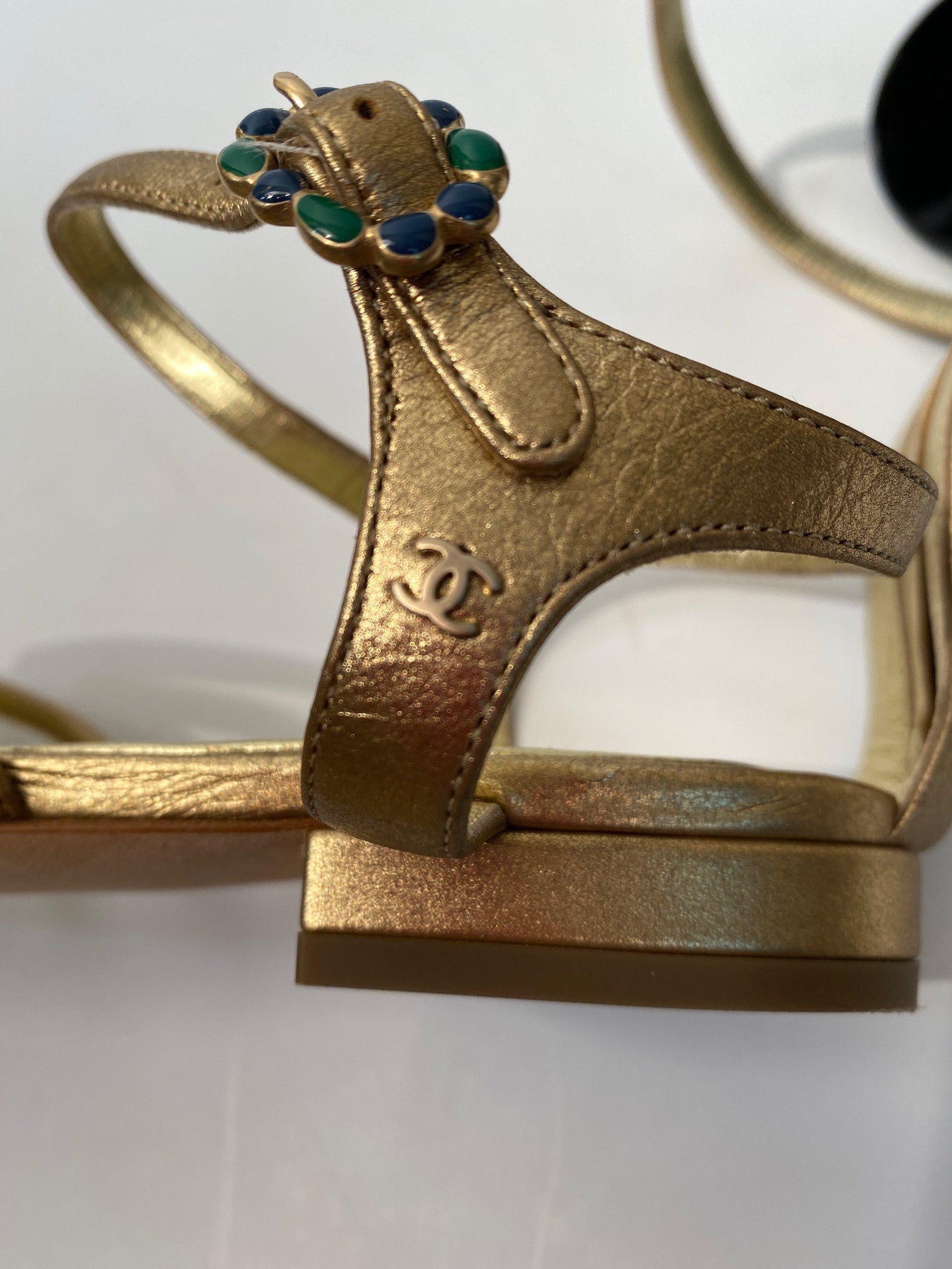 Chanel 15P 2015 Spring Gold Leather Gladiator Strap Sandals with