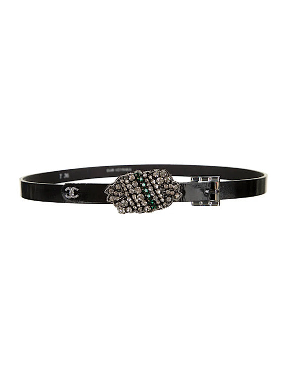 CHANEL Thin Patent Leather Belt with