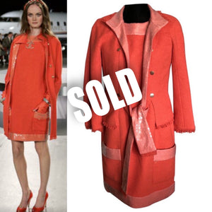 Chanel 08C Resort Cruise Coral Fringe Dress Jacket Tweed Sequin Set FR –  HelensChanel