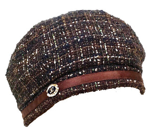 Chanel Fantasy Tweed Brown Multicolor Beret Hat Sz 57
