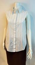 Load image into Gallery viewer, Chanel White Sleeveless Cotton Striped Collar Button Down Top Blouse US 4/6