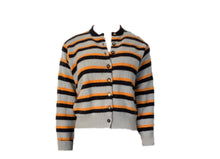 Load image into Gallery viewer, 96A, 1996 Fall Chanel vintage gray peach striped cashmere cardigan FR 44
