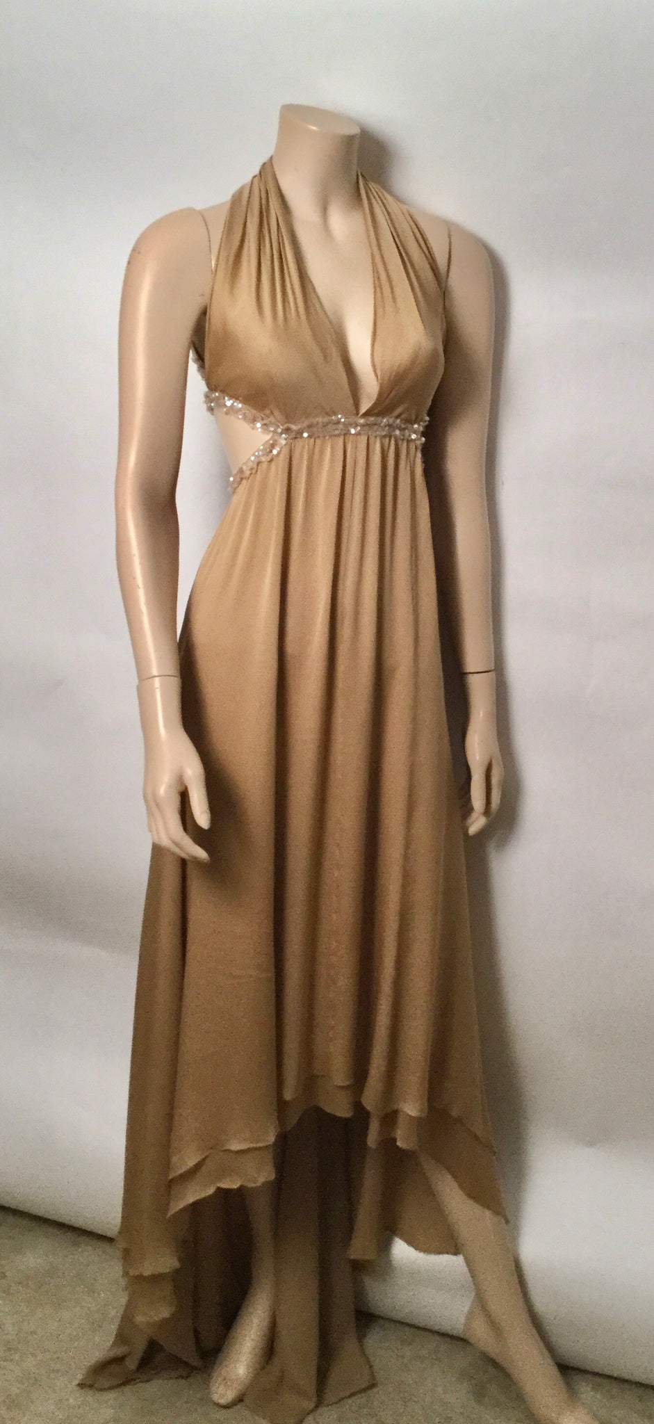 Frisky Chanel 2003 03P Spring Vintage Beige Sequin Halter Backless Lon –  HelensChanel