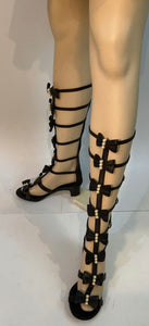 Chanel 16S 2016 Summer Tall Gladiator Sandals w Leather Bows and Pearls EU 37.5C US 7/7.5