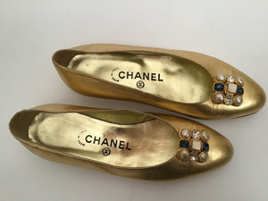 Vintage Chanel Metallic Gold Gripoix beaded Ballet Ballerina Flats Shoes EU 36 US 5/5.5