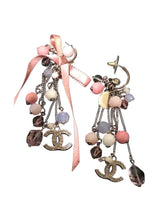 Load image into Gallery viewer, Chanel extra long pink 07C Ribbon bead &amp; Crystal logo earrings