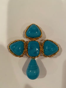 1989 Collection 28 Large Vintage Chanel CC Turquoise Stone Gold Plated Cross