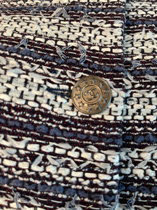 Chanel 2013 Blue White Striped Tweed Jacket US 10/12