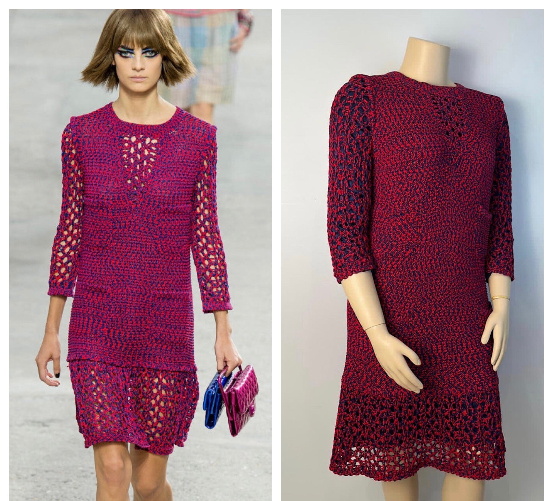 HelensChanel Chanel 14p 2014 Spring Crochet Navy Red Dress US 12/14/16
