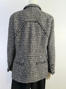 Chanel 06A 2006 Fall Gray Black Sequined Tweed Jacket Blazer FR 44 US 8/10